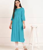 Sky Blue Cotton Plain Ethnic Kurtis