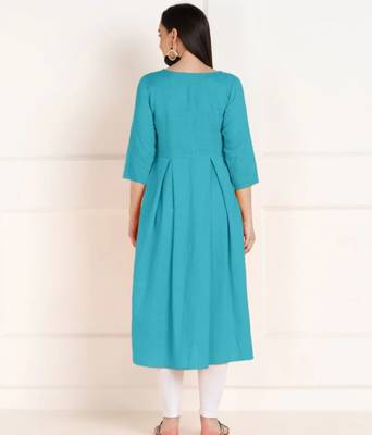 Sky Blue Cotton Plain Ethnic Kurtis 2