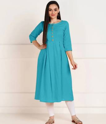 Sky Blue Cotton Plain Ethnic Kurtis 3