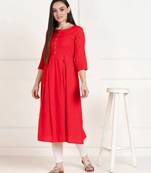 Red Cotton Plain Ethnic Kurtis
