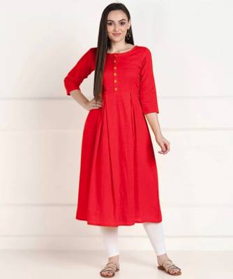 Red Cotton Plain Ethnic Kurtis 2