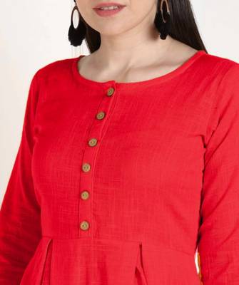 Red Cotton Plain Ethnic Kurtis 5