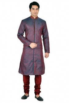 BLUE SELF DESIGN JACQUARD KURTA PAYJAMA