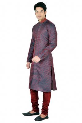 Blue Self Design Jacquard Kurta Payjama 2