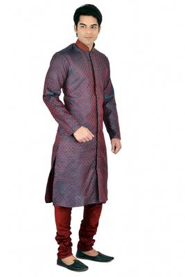 Blue Self Design Jacquard Kurta Payjama 3