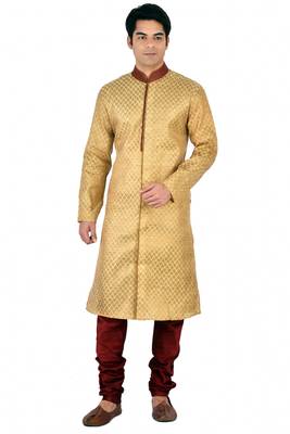 Gold Self Design Jacquard Kurta Payjama 1