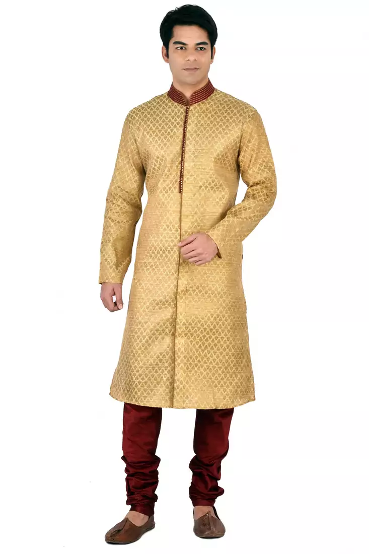 GOLD SELF DESIGN JACQUARD KURTA PAYJAMA