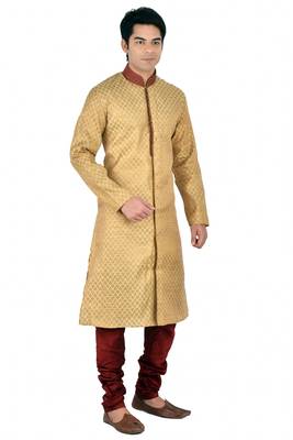 Gold Self Design Jacquard Kurta Payjama 2