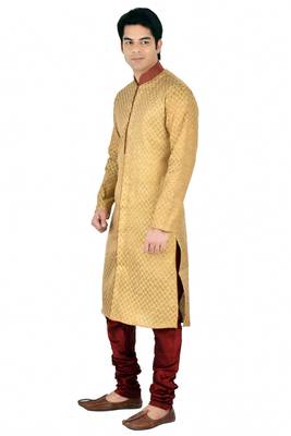 Gold Self Design Jacquard Kurta Payjama 3