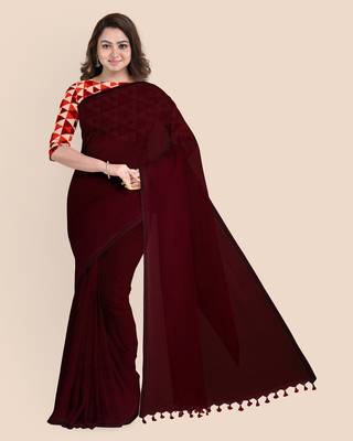 Mercerized Handloom Cotton Saree (Dark Mahogany) 1