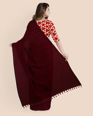 Mercerized Handloom Cotton Saree (Dark Mahogany) 2