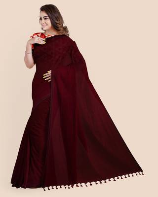 Mercerized Handloom Cotton Saree (Dark Mahogany) 3