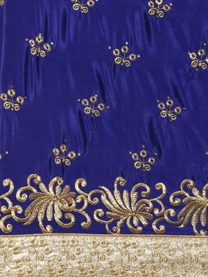 Navy blue embroidered satin saree with blouse 4