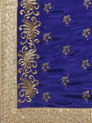 Navy blue embroidered satin saree with blouse 5