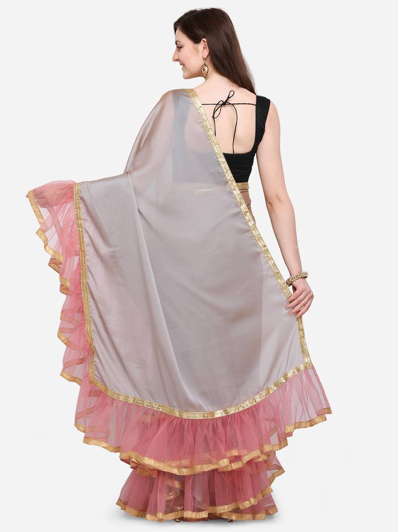 Women's Crepe Grey Printed Designer Saree With Blouse Piece