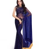 Blue printed georgette saree with blouse