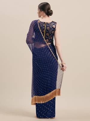 Blue printed georgette saree with blouse 2