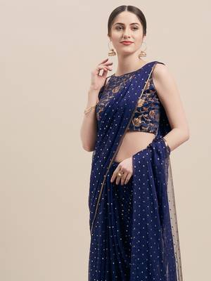 Blue printed georgette saree with blouse 4