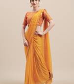 Yellow printed georgette saree with blouse