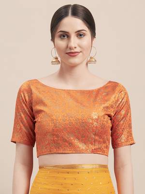 Yellow printed georgette saree with blouse 3