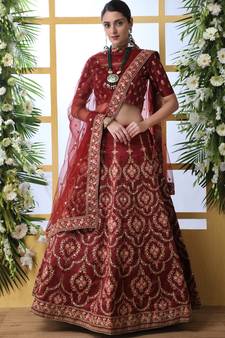 Maroon Art Silk Embroidered Bridal Lehengas