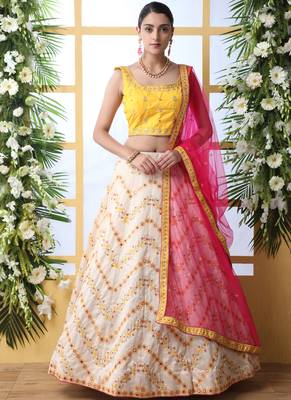 Off White Art Silk Embroidered Bridal Lehengas 1