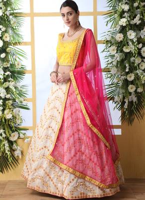Off White Art Silk Embroidered Bridal Lehengas 2