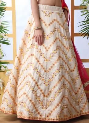 Off White Art Silk Embroidered Bridal Lehengas 3