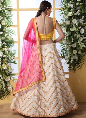 Off White Art Silk Embroidered Bridal Lehengas 4
