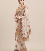 White embroidered net saree with blouse