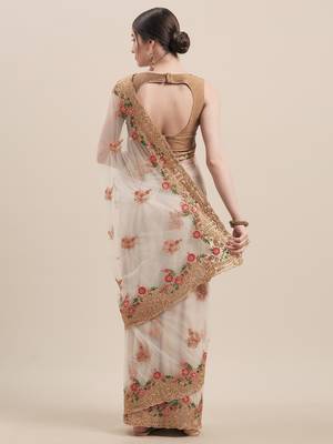 White embroidered net saree with blouse 2