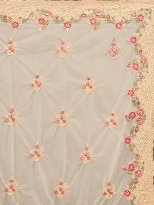 White embroidered net saree with blouse 3