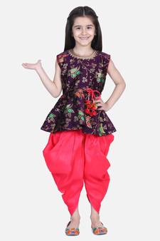BownBee Jacquard Sleeveless Pelum With Silk Dhoti- Purple