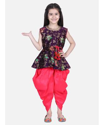 BownBee Jacquard Sleeveless Pelum With Silk Dhoti- Purple 1