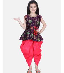 BownBee Jacquard Sleeveless Pelum With Silk Dhoti- Purple