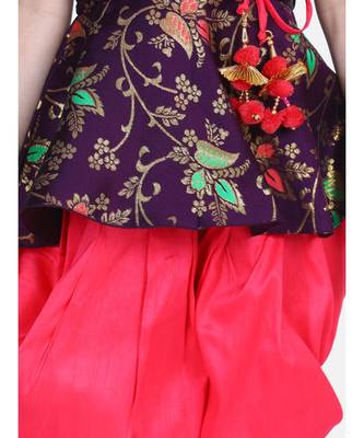 BownBee Jacquard Sleeveless Pelum With Silk Dhoti- Purple 2