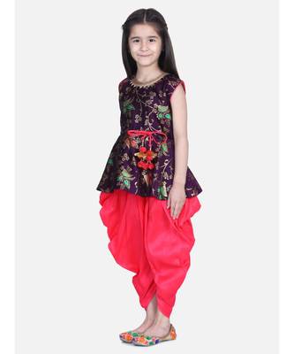 BownBee Jacquard Sleeveless Pelum With Silk Dhoti- Purple 3
