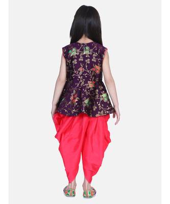 BownBee Jacquard Sleeveless Pelum With Silk Dhoti- Purple 4