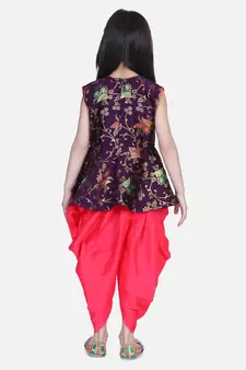 BownBee Jacquard Sleeveless Pelum With Silk Dhoti- Purple