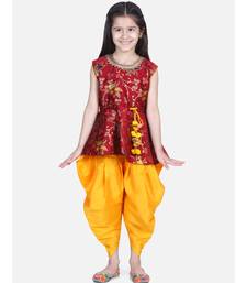 BownBee Jacquard Sleeveless Pelum With Silk Dhoti- Maroon
