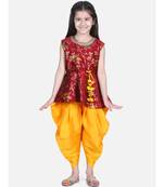 BownBee Jacquard Sleeveless Pelum With Silk Dhoti- Maroon