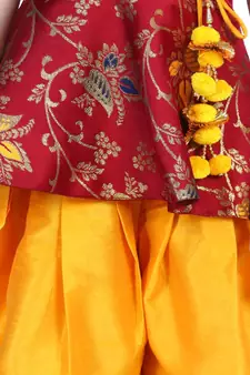 BownBee Jacquard Sleeveless Pelum With Silk Dhoti- Maroon