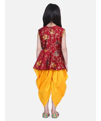 BownBee Jacquard Sleeveless Pelum With Silk Dhoti- Maroon 4