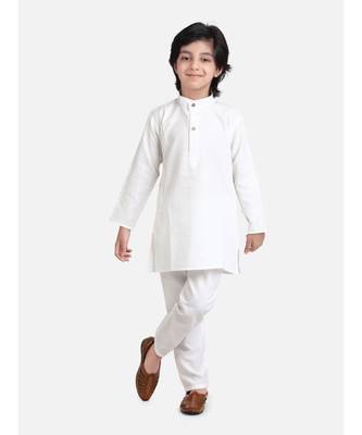 BownBee Stand Collar Cotton Kurta pajama-White 1