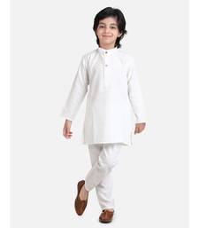 BownBee Stand Collar Cotton Kurta pajama-White