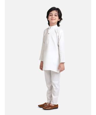 BownBee Stand Collar Cotton Kurta pajama-White 2