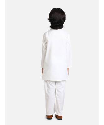 BownBee Stand Collar Cotton Kurta pajama-White 3