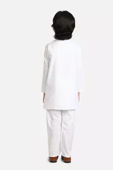 BownBee Stand Collar Cotton Kurta pajama-White
