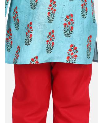 BownBee Floral Print Cotton Kurta Pajama- Green 2