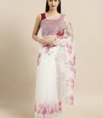 Off white printed organza saree with blouse
